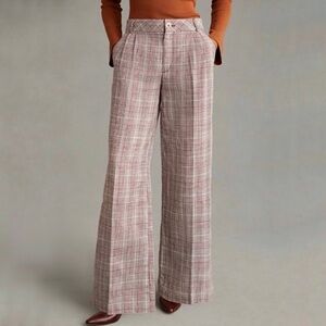 MAEVE x ANTHROPOLOGIE Pleated Plaid High Rise Wide Leg Trousers Pant